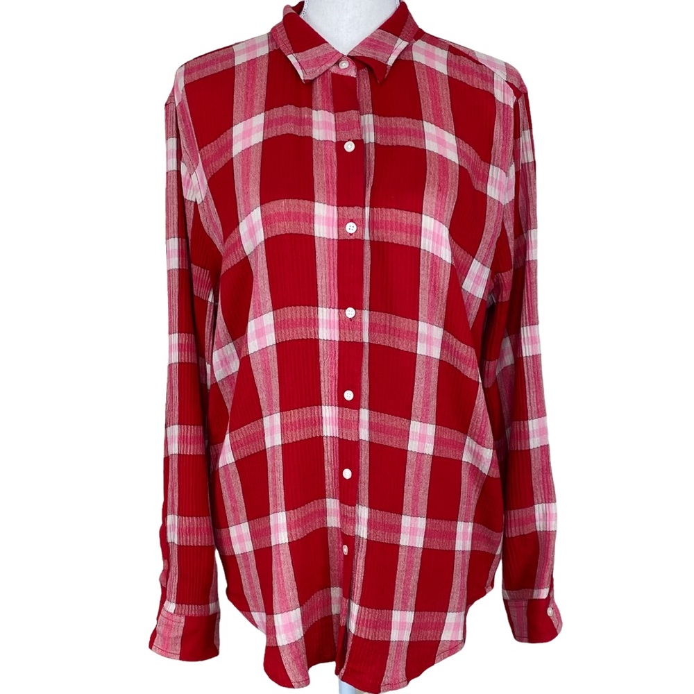 Lucky Brand Lightweight Red Plaid Button Down Top Size M
